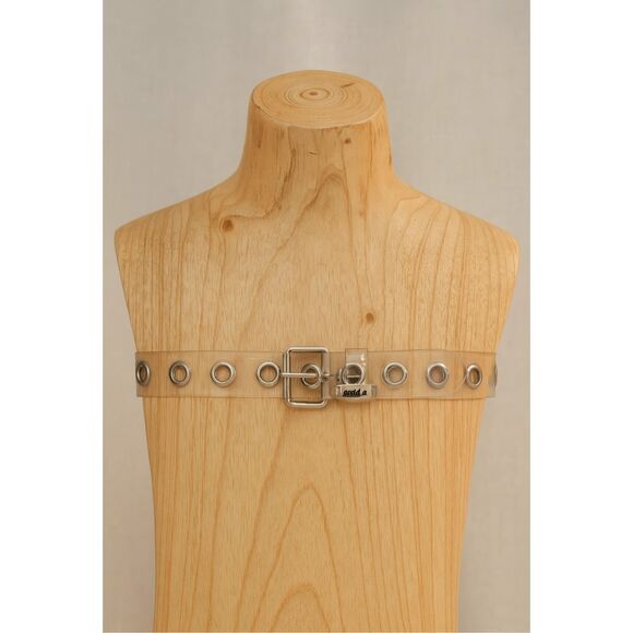 Vintage Y2K MUDD Women's Chunky Clear Grommet Silver Buckle Belt sz S/M 90's Edg - Picture 1 of 6